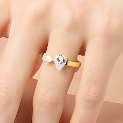 1.5 CT. TW Pear-Shaped Diamond Toi et Moi Open Shank Engagement Ring in 14K Gold