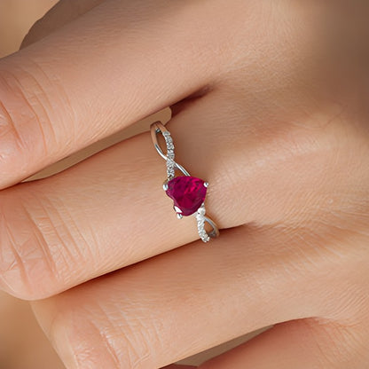 6.0mm Heart-Shaped Lab-Created Ruby and 0.05 CT. TW Diamond Twist Shank Ring in 10K White Gold