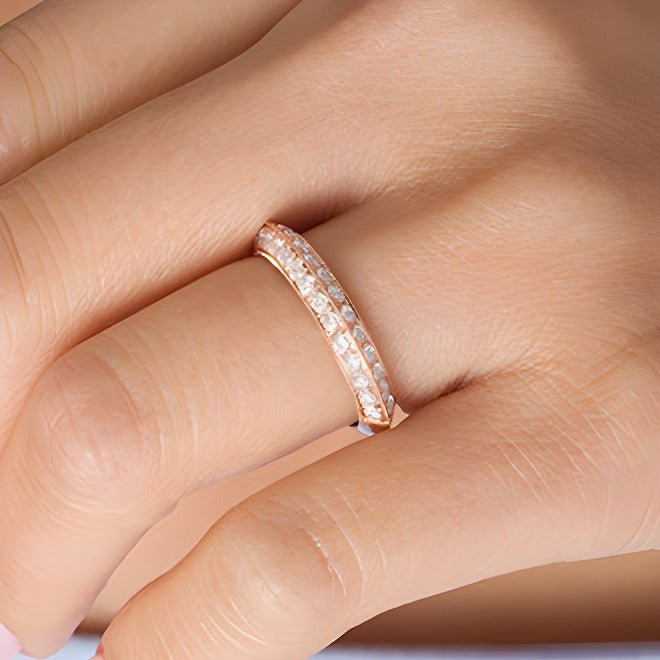 1.0 CT. TW Diamond Double Row Vintage-Style Wedding Band in 10K Rose Gold