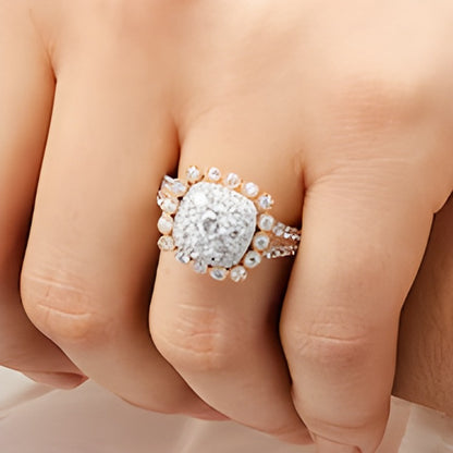 2.0 CT. TW Cushion Multi-Diamond Bubble Frame Vintage-Style Engagement Ring in 10K Rose Gold