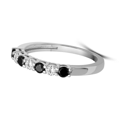 0.5 CT. TW Black and White Diamond Alternating Anniversary Band in Sterling Silver