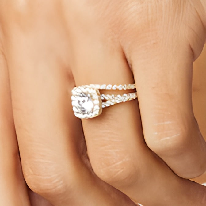 1.88 CT. TW Lab-Grown Diamond Cushion Frame Split Shank Bridal Set in 14K Gold (I/SI2)