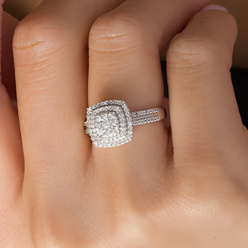0.38 CT. TW Diamond Double Cushion Frame Ring in 10K White Gold