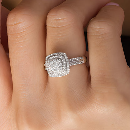 0.38 CT. TW Diamond Double Cushion Frame Ring in 10K White Gold