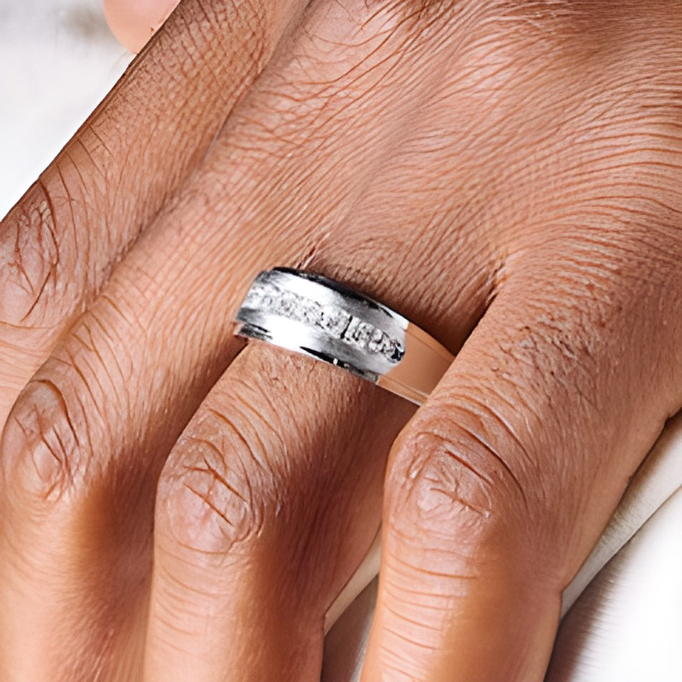 0.5 CT. TW Diamond Stepped Edge Band in 10K White Gold