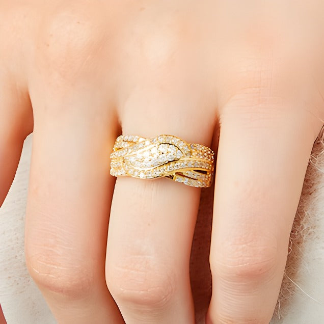 0.75 CT. TW Diamond Double Row Wave Bypass Ring in 10K Gold