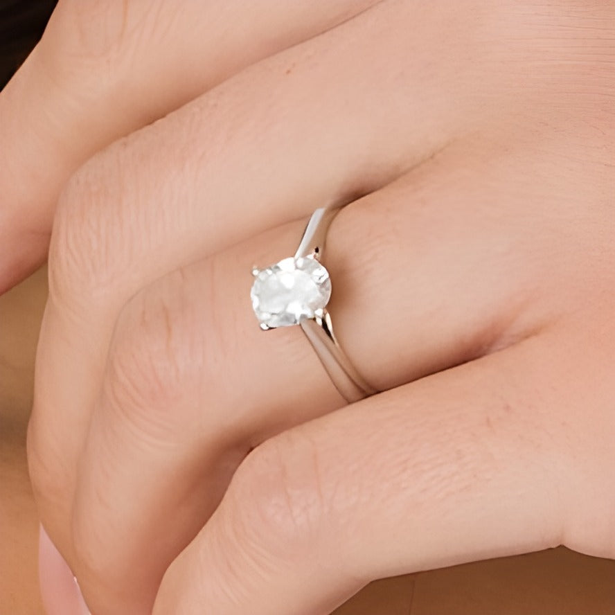 1.0 CT. Oval Diamond Solitaire Engagement Ring in 14K White Gold (I/I2)