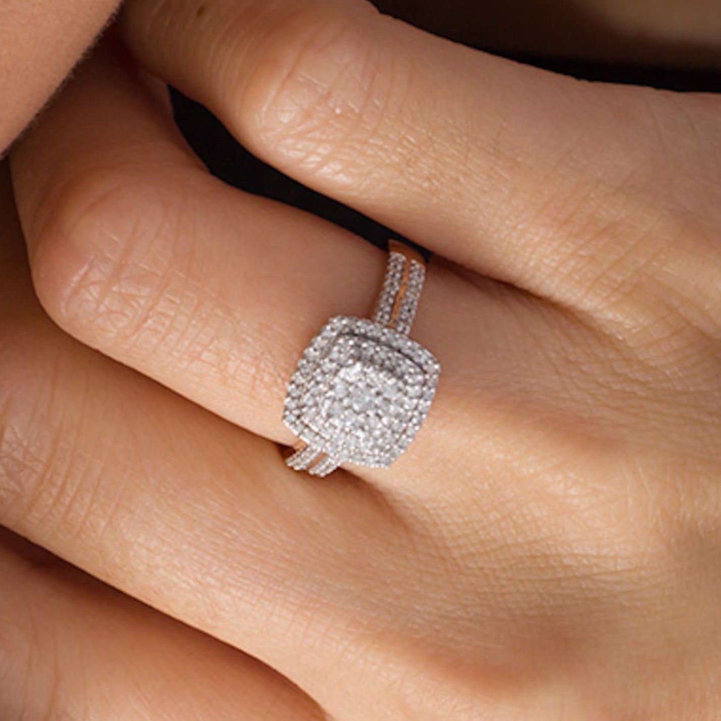 0.38 CT. TW Cushion Multi-Diamond Double Frame Ring in 10K Rose Gold
