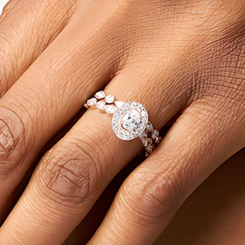 1.0 CT. TW Oval Diamond Frame Vintage-Style Art Deco Shank Bridal Set in 14K Rose Gold
