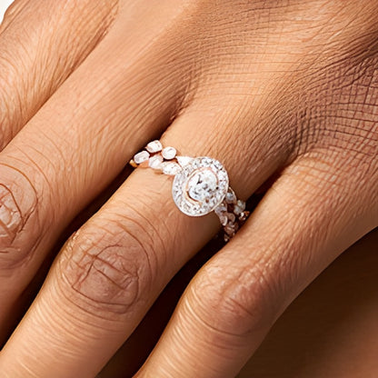 1.0 CT. TW Oval Diamond Frame Vintage-Style Art Deco Shank Bridal Set in 14K Rose Gold