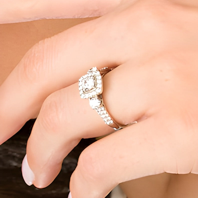 1.17 CT. TW Diamond Past Present FutureÂ® Cushion-Shaped Frame Double Row Engagement Ring in 14K White Gold