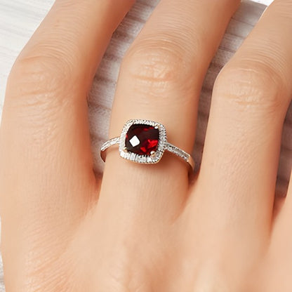 7.0mm Cushion-Shaped Garnet and 0.2 CT. TW Diamond Frame Ring in 10K Gold