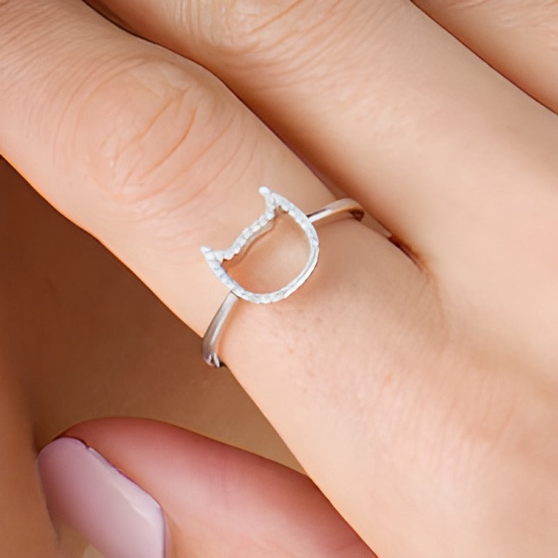 0.1 CT. TW Diamond Frame Cat Outline Ring in 10K White Gold