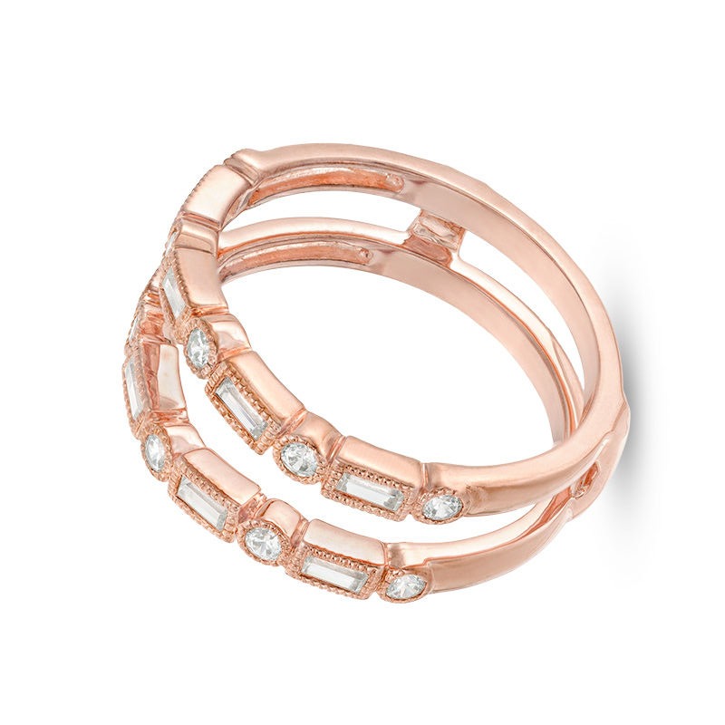 0.5 CT. TW Baguette and Round Diamond Alternating Art Deco Vintage-Style Solitaire Enhancer in 10K Rose Gold
