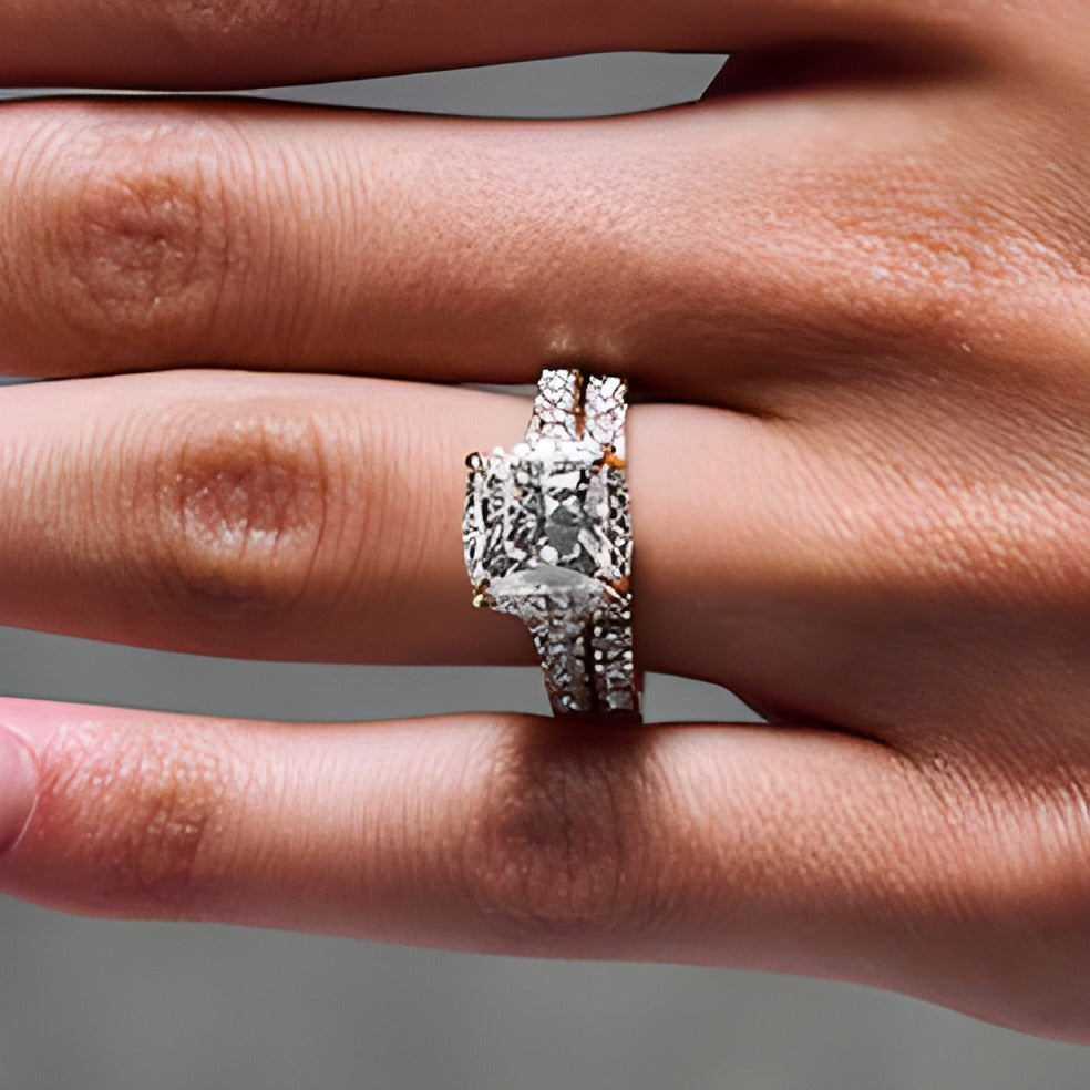 4.5 CT. TW Princess-Cut Lab-Grown Diamond Frame Bridal Set in 14K Gold (F/VS2)