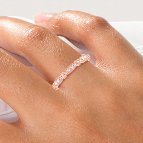 0.2 CT. TW Diamond Alternating Collar Vintage-Style Stackable Band in 14K Rose Gold