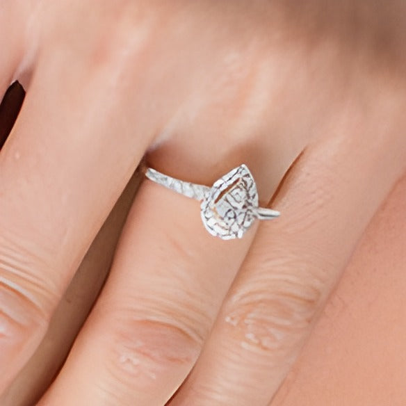 0.5 CT. TW Diamond Pear-Shaped Frame Vintage-Style Engagement Ring in 14K White Gold