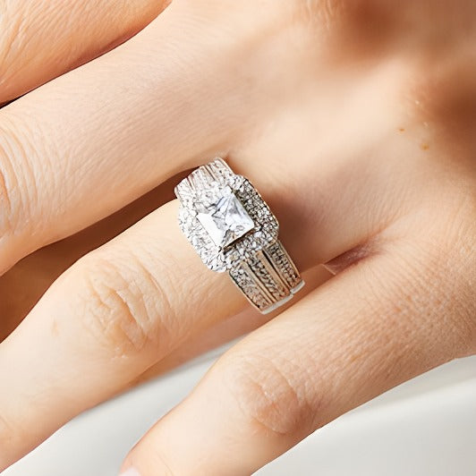 2.0 CT. TW Princess-Cut Lab-Grown Diamond Cushion-Shaped Frame Bridal Set in 14K White Gold (F/VS2)