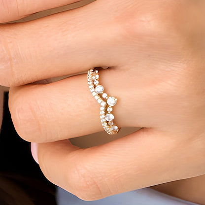 0.5 CT. TW Diamond Crown Contour Double Row Anniversary Band in 14K Gold