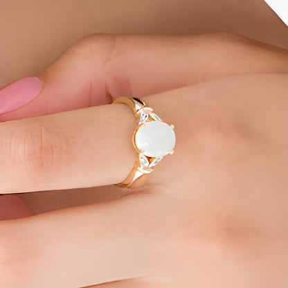 Oval Lab-Created Opal and Diamond Accent Leaf Split Shank Ring in 10K Gold
