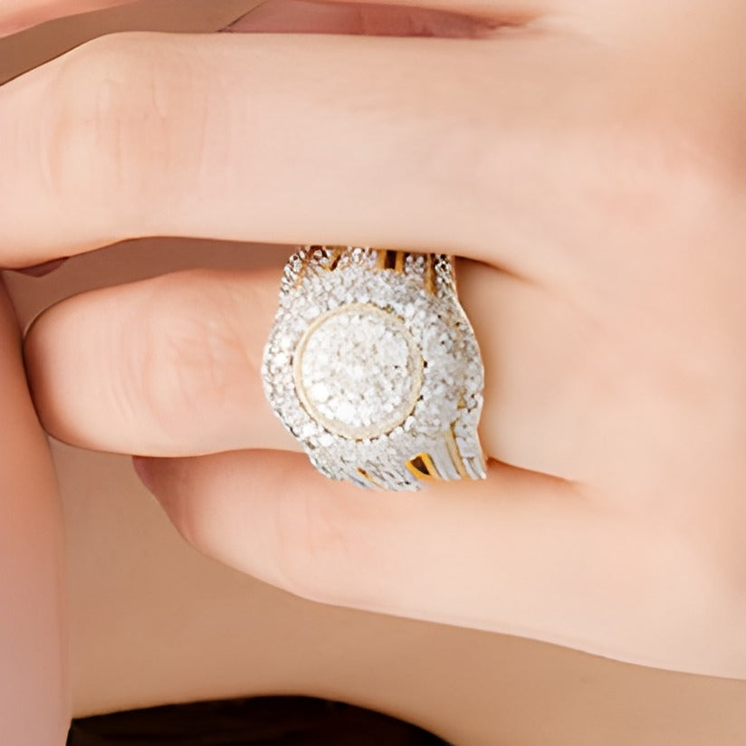 2.25 CT. TW Multi-Diamond Multi-Row Vintage-Style Three Piece Bridal Set in 10K Gold