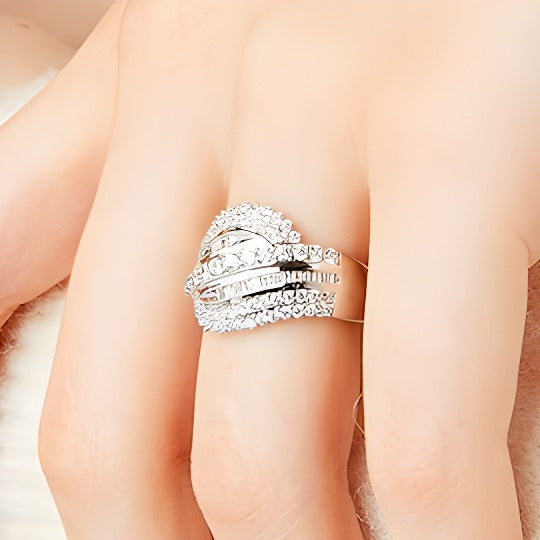 1.0 CT. TW Diamond Shadow Rolling Wave Ring in 10K White Gold