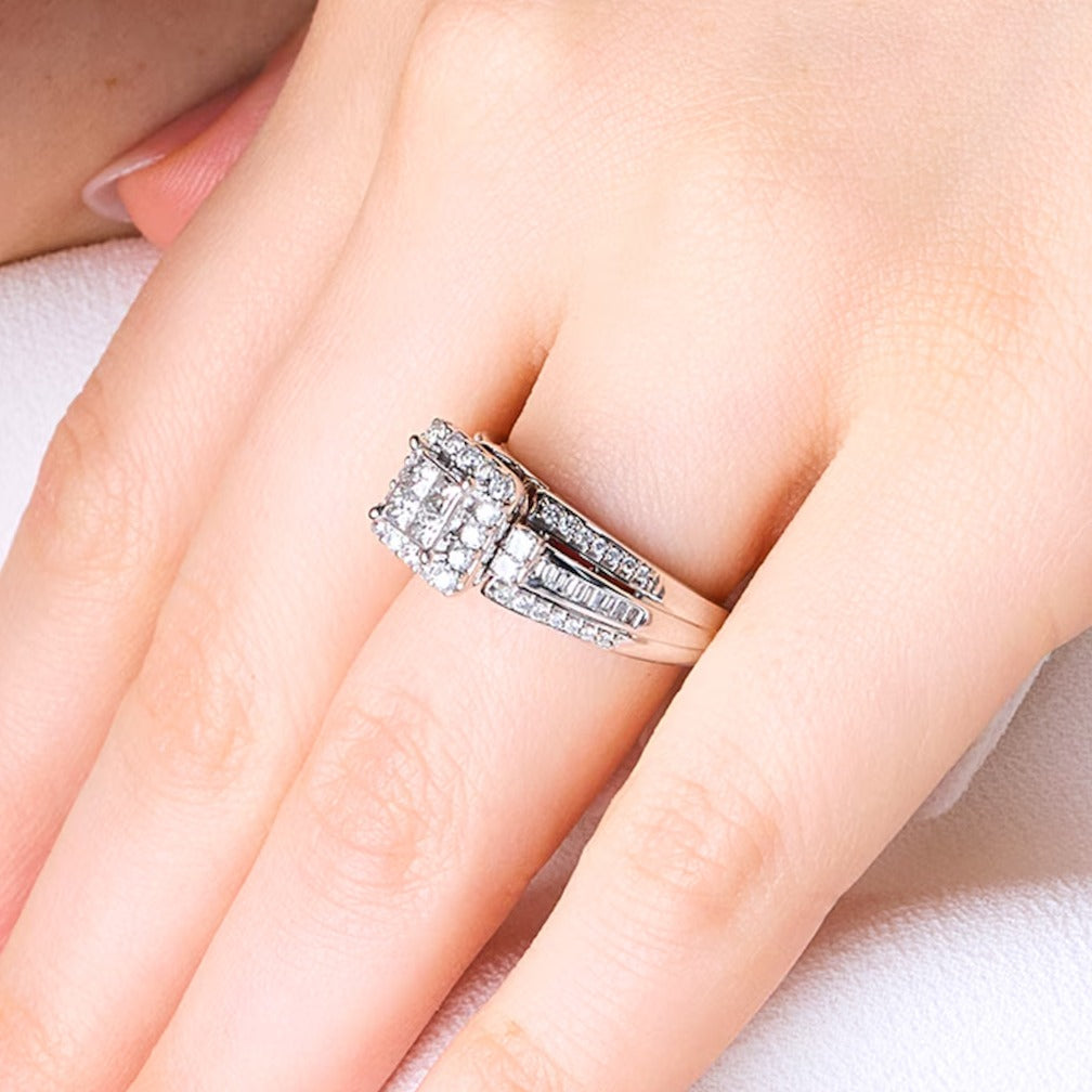 1.0 CT. TW Quad Princess-Cut Diamond Frame Engagement Ring in 10K White Gold