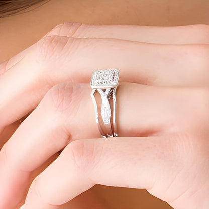 0.63 CT. TW Composite Diamond Square Frame Twist Shank Three Piece Bridal Set in Sterling Silver