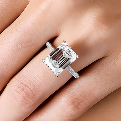 8.75 CT. TW Emerald-Cut Lab-Grown Diamond Hidden Frame Engagement Ring in 14K White Gold (F/VS2)