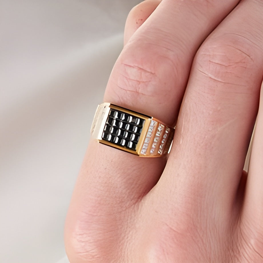 1.5 CT. TW Princess-Cut Black Multi-Diamond Multi-Row Rectangle-Top Ring in 10K Gold