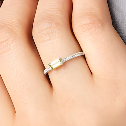 Sideways Baguette Peridot and 0.1 CT. TW Diamond PavÃ© Ring in 10K White Gold