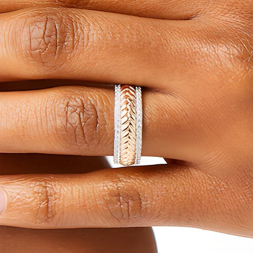 0.33 CT. TW Diamond Edge Herringbone Band in 10K Rose Gold