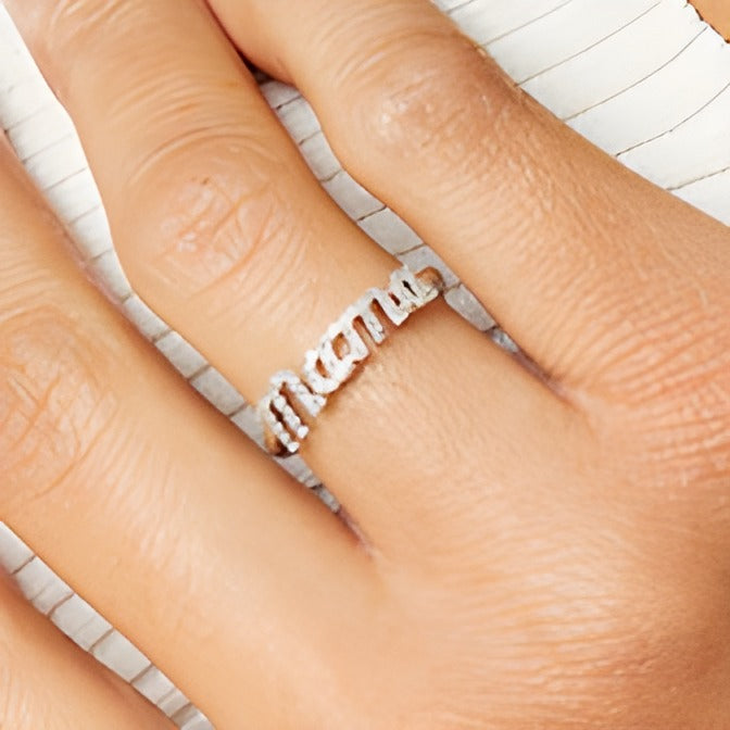 Love Talks 0.13 CT. TW Diamond "Mama" Ring in 10K White Gold