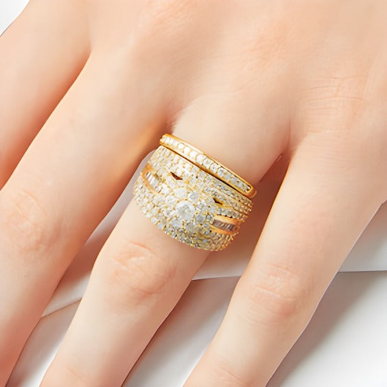 1.75 CT. TW Multi-Diamond Multi-Row Bridal Set in 10K Gold