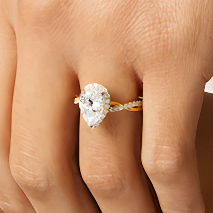 2.5 CT. TW Pear-Shaped Lab-Grown Diamond Frame Crossover Split Shank Bridal Set in 14K Gold (I/SI2)