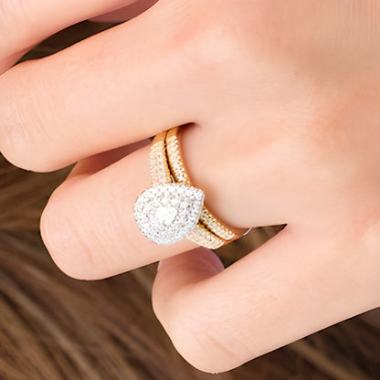 0.75 CT. TW Pear-Shaped Diamond Double Frame Bridal Set in 14K Gold