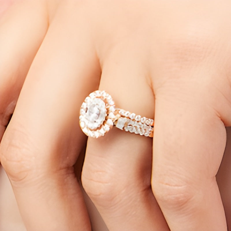 1.0 CT. TW Oval Diamond Double Row Bridal Set in 10K Rose Gold