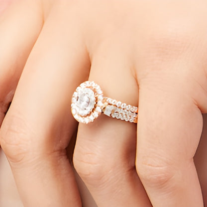 1.0 CT. TW Oval Diamond Double Row Bridal Set in 10K Rose Gold