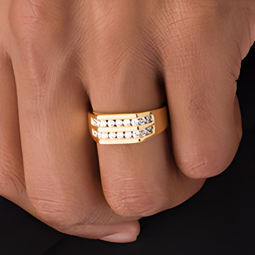 0.5 CT. TW Diamond Comfort-Fit Double Row Wedding Band in 14K Gold