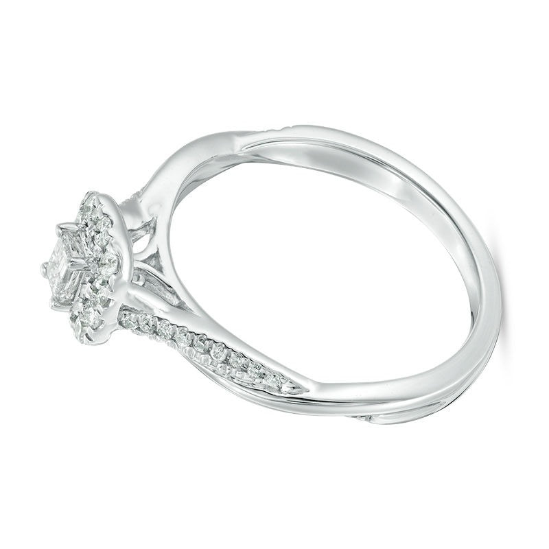 0.38 CT. TW Emerald-Cut Diamond Frame Twist Engagement Ring in 10K White Gold