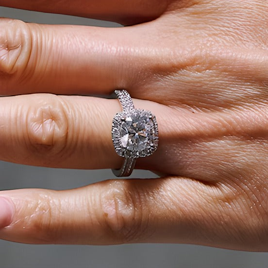 2.63 CT. TW Cushion-Cut Lab-Grown Diamond Frame Ring in 14K White Gold (F/SI2)