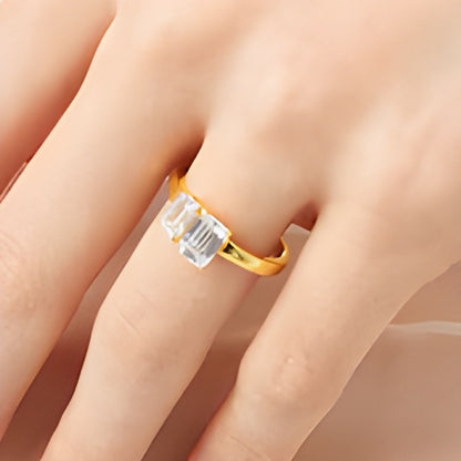 1.5 CT. TW Emerald-Cut Diamond Toi et Moi Engagement Ring in 14K Gold