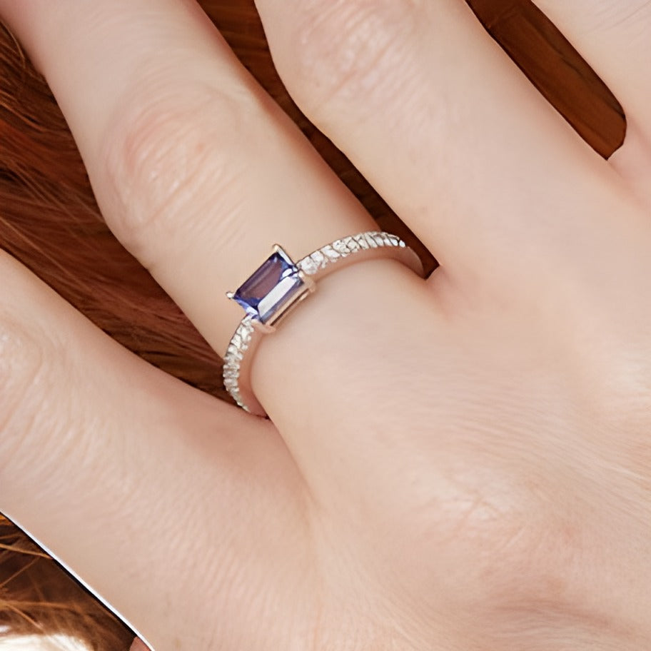 Emerald-Cut Tanzanite and 0.1 CT. TW Diamond Ring in 14K White Gold