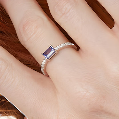 Emerald-Cut Tanzanite and 0.1 CT. TW Diamond Ring in 14K White Gold