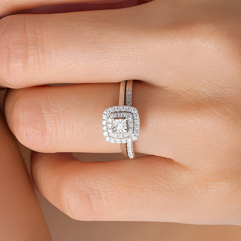 0.25 CT. TW Diamond Double Cushion Frame Bridal Set in 10K White Gold