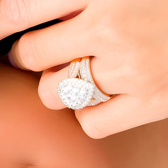 2.5 CT. TW Composite Diamond Pear-Shaped Multi-Row Bridal Set in 10K Rose Gold