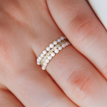 Freshwater Cultured Pearl and 0.1 CT. TW Diamond Triple Row Ring in 10K Gold
