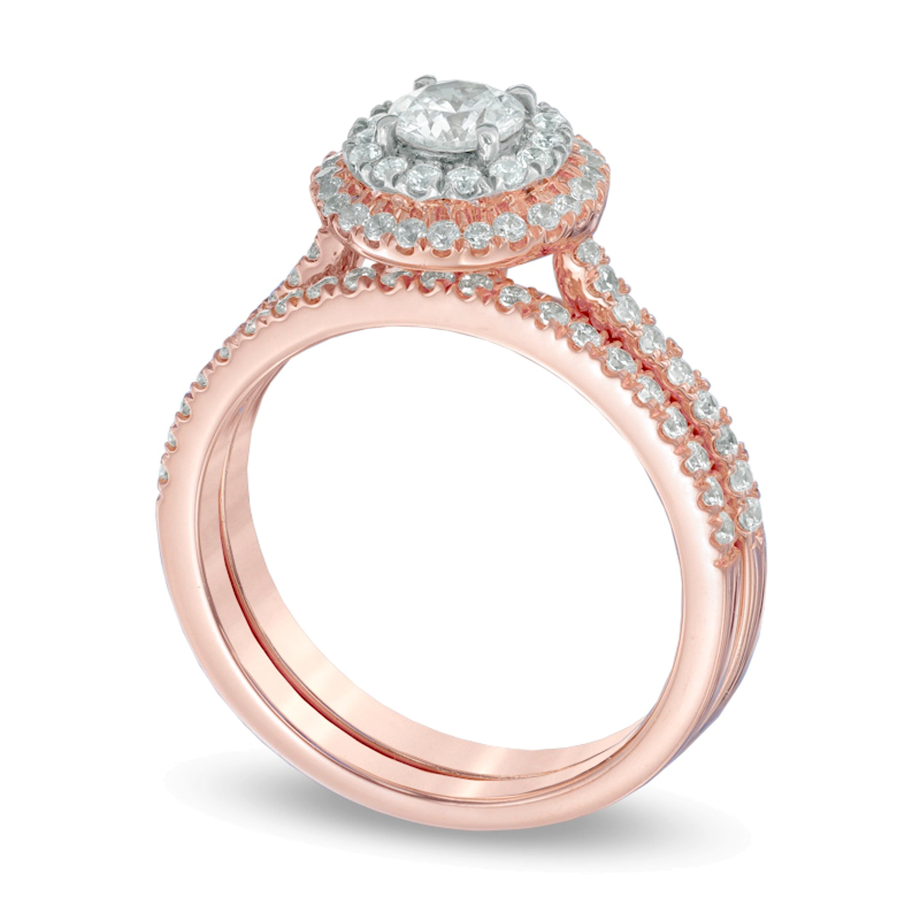 0.88 CT. TW Diamond Double Frame Bridal Set in 14K Rose Gold (I/I1)