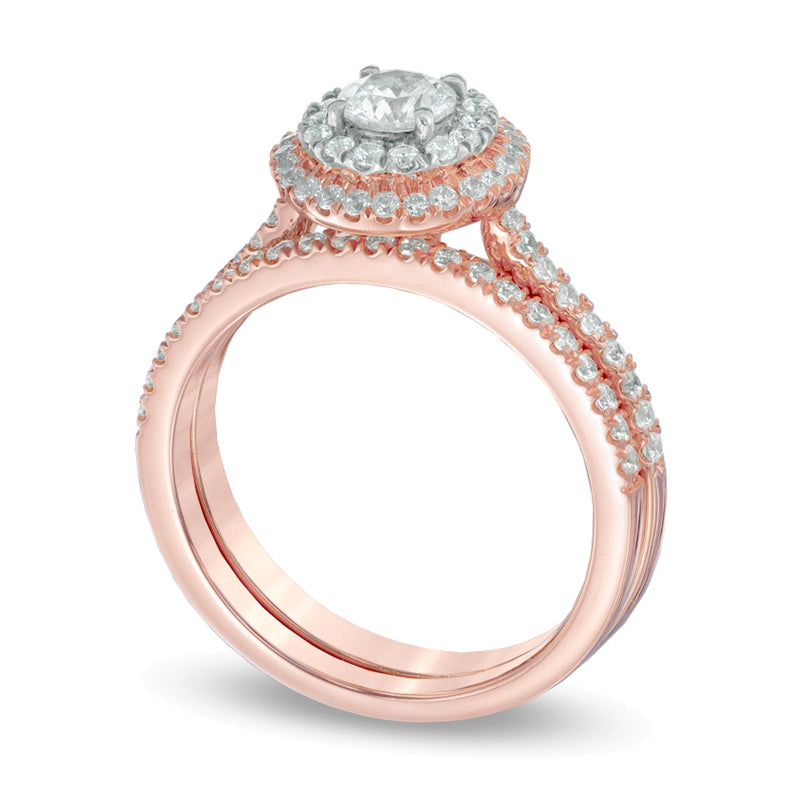 0.88 CT. TW Diamond Double Frame Bridal Set in 14K Rose Gold (I/I1)