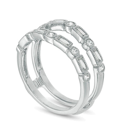 0.5 CT. TW Baguette and Round Diamond Alternating Art Deco Vintage-Style Solitaire Enhancer in 10K White Gold